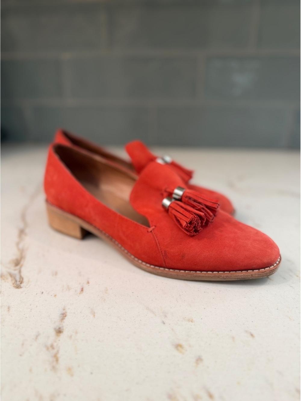 Jeffrey Campbell Women's Lawford Suede Tangerine/Coral Color Loafers Sz 8.5
